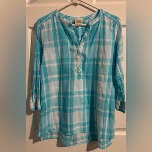 St John’s Bay Blue Striped Plaid Tunic sz M